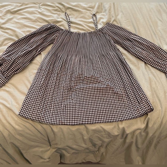 Zara Basic Plaid Gingham Babydoll Off The Shoulder Top - Picture 4 of 6